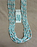 Navajo Turquoise & White Bead 8 strand Necklace w Earrings by Trina Toledo JN403