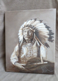 Older Estate Native American Chief Painting on canvas by YB   HP91