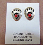 Native Navajo  Coral Bear Paw Sterling  Earrings by Janice Spencer  JE371