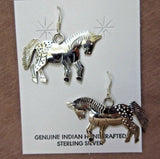 Native Navajo Sterling Silver Horse Dangle Hook Earrings by Louise Yazzie JE0417