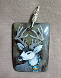 Native Zuni Stone Hand Painted Regal Elk Pendant by Ed Lewis JP257