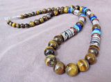 Navajo Sterling Silver & Tigers Eye 26" Necklace by Tommy & Rosita Singer JN0248