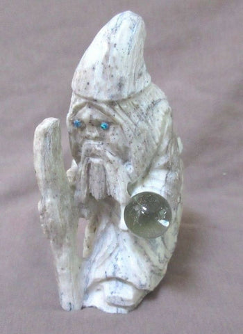 Zuni Museum Quality White Marble Wizard by Master Carver Derrick Kaamase C0454