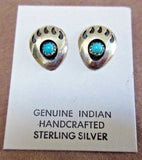 Native Navajo Turquoise Bear Paw Sterling  Earrings by Janice Spencer  JE370