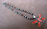 Navajo Sterling Navajo Pearls & Spiny Oyster Butterfly Necklace by B Begay JN149