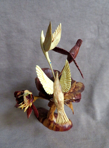Zuni Cedar & Cottonwood Hummingbirds on Rose Carving by Ruben Najera C4087