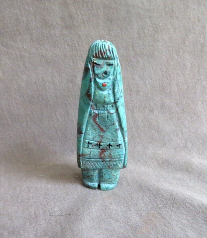 Native Zuni Turquoise Corn Maiden Fetish Carving by Sandra Quandelacy C4277