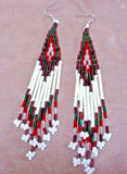Navajo Multi-color Long Beaded and Quills Dangle Hook Earrings by B Begay JE233