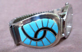Native Zuni Turquoise & Sterling Silver Inlay Men's Watch  by A Quandelacy WA003