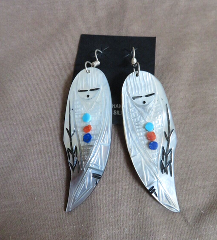 Native American Zuni Abalone Shell Corn Maiden Earrings by Gloria Chattin JE611