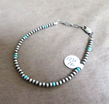 Navajo Sterling Silver & Turquoise Navajo Pearl 7.5"  Bracelet  JB256
