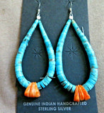 Santo Domingo Stunning Turquoise & Coral Hook Earrings by Lupe Lovato JE556