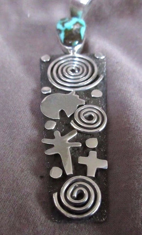 Native Navajo Large Sterling Silver & Turquoise Pendant by Alex Sanchez JP0071