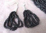 Navajo Made 30 strand - Black colored bead 30" Necklace - w/ earrings JS0021