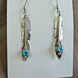 Native Navajo Turquoise & Sterling Feather Hook Earrings by Juan Begay JE590
