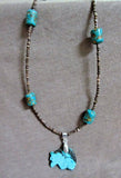 Native Zuni Turquoise Bear Fetish Heishi Necklace by B Natewa & K Quam  JN386 Two Ponies Trading