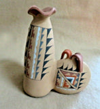 Native American Hand Coiled Jemez Pottery 3 Pot Grouping by J R Gachupin PO264