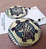 Native Navajo Sterling Silver Textile Turtle Design Dangle Hook Earrings  JE0156