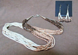Santo Domingo White & Brown Mini heishi 10 Strand Necklace & Earrings  JN346