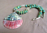 Native Santo Domingo Turquoise & Sterling Bead Inlay Shell Necklace Coriz JN372