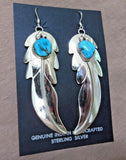 Native Navajo Sterling Silver & Turquoise Feather Earrings by Ida McCrae JE409
