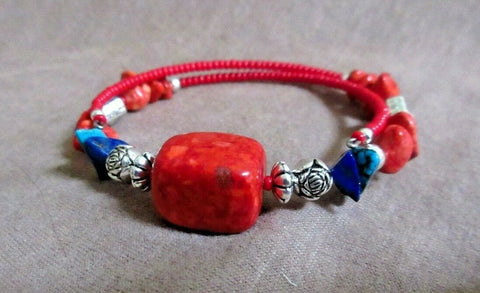 Native Navajo Coral Bead Memory Wire Bracelet Raelena Manygoats JB205