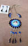 Native ZUNI Multi-stone SunFace Kachina Necklace & Earrings by JD Massie JN156