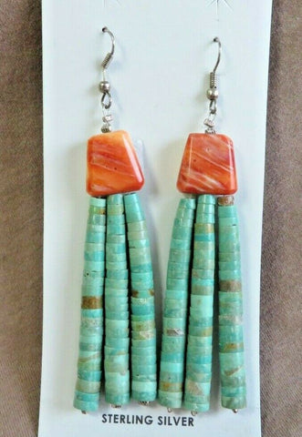 Santo Domingo Turquoise & Spiny Oyster Hook Earrings by Lupe Lovato JE580
