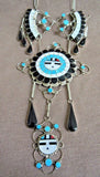 Zuni Turquoise, Opal & Jet Sunface Inlay Necklace & Earrings by JD Massie JN349