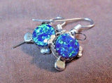 Native Zuni Blue Opal and Sterling Silver Dangle Turtle Earrings - JE0192