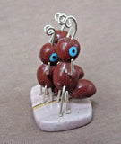 Native Zuni Pipestone Three Ant Family Fetish by Danny Booqua - C1290