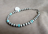 Navajo Sterling Silver & Turquoise Navajo Pearl 7.25"  Bracelet  JB277