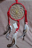 Native Navajo Handmade Medium/Large Size Red Leather Dream Catcher  M0234