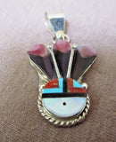 Native Zuni Multi-stone & Sterling Sunface Headdress Pendant by A Dewa  JP0168