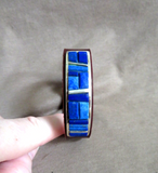 Navajo Lapis w/ Sterling Leather Adjustable Bracelet by Edison Yazzie - JB271