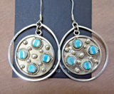 Native Zuni Turquoise & Mother of Pearl Sterling Hook Earrings JE0413