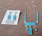 Native Zuni Sterling Silver & Turquoise Necklace & Earrings Set by J Luna JN153A