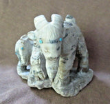 Zuni Amazing LARGE Picasso Marble Big Horn Sheep Duo by Derrick Kaamasee C2925