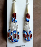 Navajo Multi-color Long Beaded and Quills Dangle Hook Earrings JE233