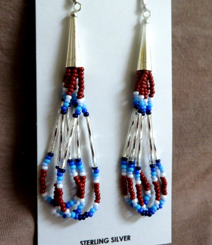 Native American Navajo Handmade Turquoise Beaded Earrings – Sterling Silver  Diva