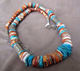 Navajo Heavy Spiny Oyster & turquoise Necklace w/ silver beads and clasp JN0048
