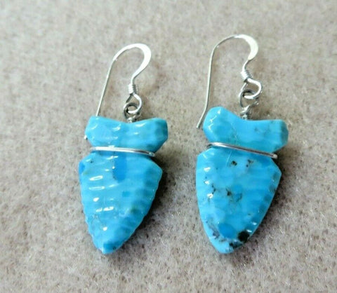 Zuni Powerful Turquoise Arrowhead Earrings by Todd Westika  JE605