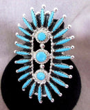 Zuni Turquoise Petit Point Sterling Silver Ring - Size 8.5 - Gerard Etsate  JR18