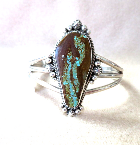 Native Navajo Sterling  Number 8 Turquoise Cuff Bracelet by D Benaly  JB260