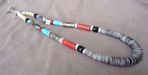 Navajo Heavy Spiny Oyster & Multi-Stone Necklace w/ silver beads &clasp JN0052