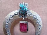 Native Navajo Tufa Cast Sterling, Turquoise & Spiny Oyster Naja Pendant   JP0136