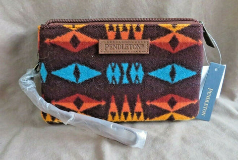 New Pendleton Wool & Leather Crescent Butte Aztec design 3 Pocket Wallet  M292