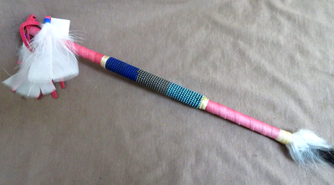 Native Navajo Handmade Wood, Leather and beaded 12" Talking Stick  M349
