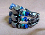 Navajo Sodalite Turquoise, Hematite Memory Wire Bracelet R Manygoats JB223