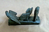 Native American Zuni Jet Triple Ravens Fetish Carving by Rochelle Quam  C3687